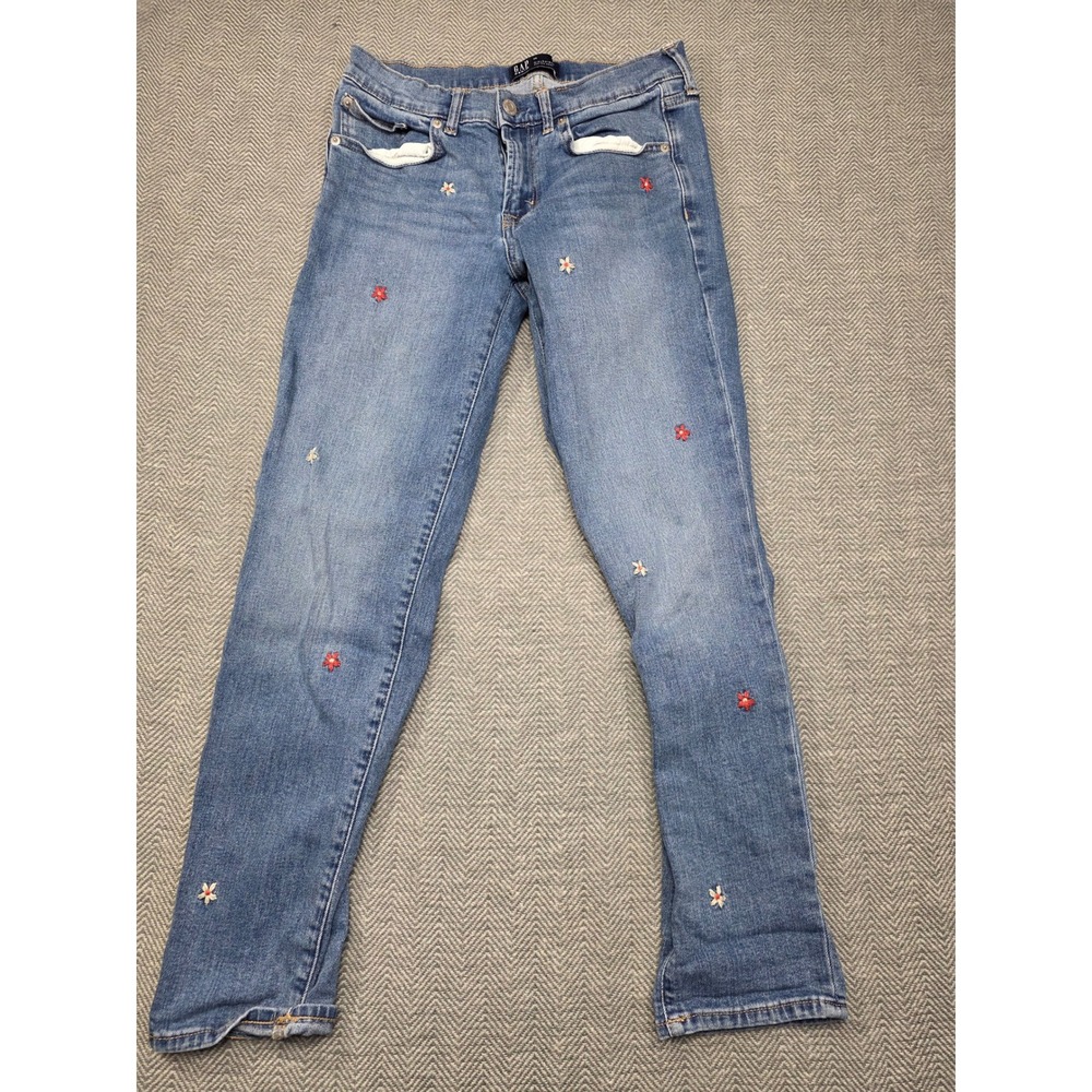 Gap Girlfriend Embroidered Floral Jeans‎ Medium Wash Blue Denim Size 26/2 01/19